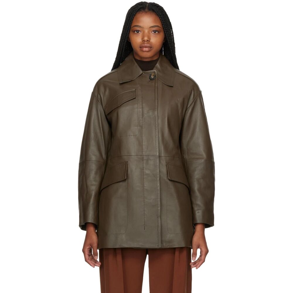 Vince Brown Utility 100% Lamb Leather Jacket MRP $1,495 |  Size XS